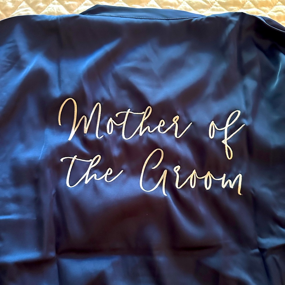 Mother of the groom, navy blue silk robe